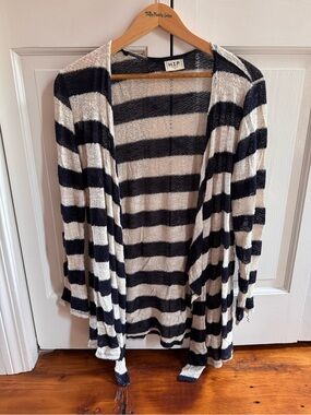 h.i.p. Navy and White Striped Open-Front Cardigan